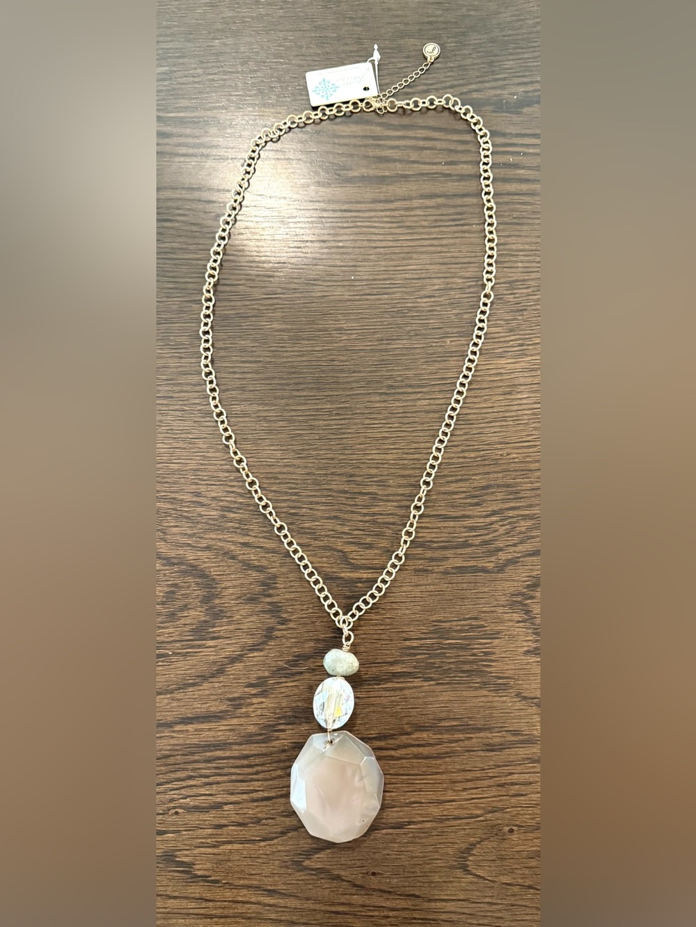 NWT - Anne Marie Gold-Tone Chain Necklace with Pale Faceted Pendant Adjustable